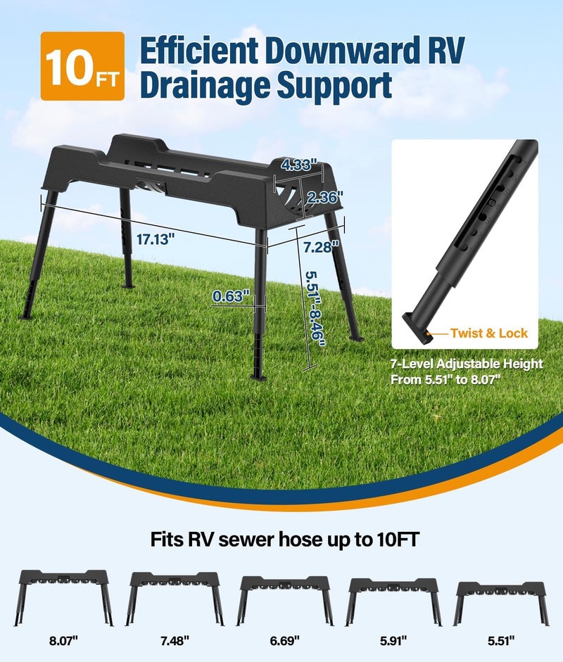 PAHTTO RV Sewer Hose Support, Heavy-Duty Camper Waste Hose Holder with 5 Foldable Sections, Adjustable & Stable Waste Drainage Support with Strap, Stackable & Weather-Resistant (Patent Pending) - Image 2